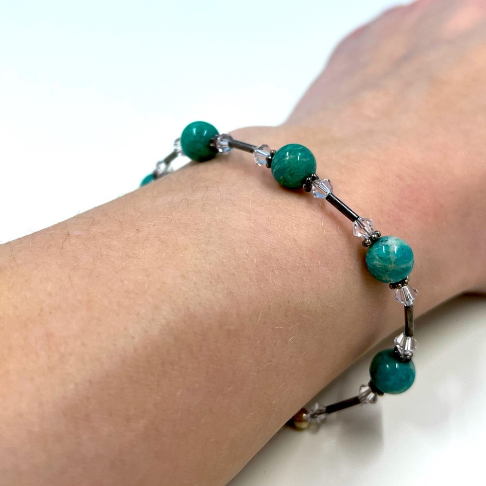 Vintage 925 Silver, Swarovski Crystal, Glass Bead & 925 Silver Bead Bracelet - Picture 3 of 7